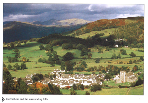Hawkshead and the surrounding fells A4 Greetings Cards