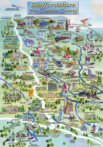 Staffordshire - The Creative County (Map) A5 Greetings Cards