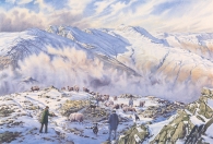Bowfell in winter Watercolour Greetings Cards