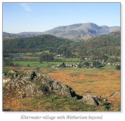 Elterwater village with Wetherlam beyond Square Cards