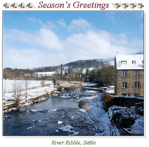 A Pack of 10 River Ribble, Settle Christmas Square Cards